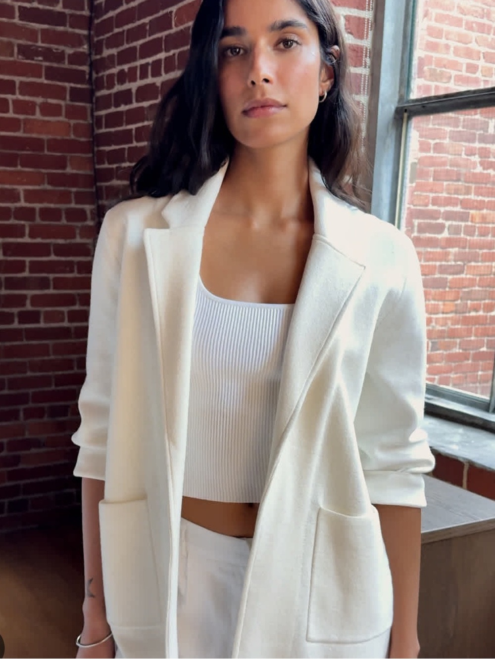 Quince 100% Organic Cotton Knit Blazer Ivory Small